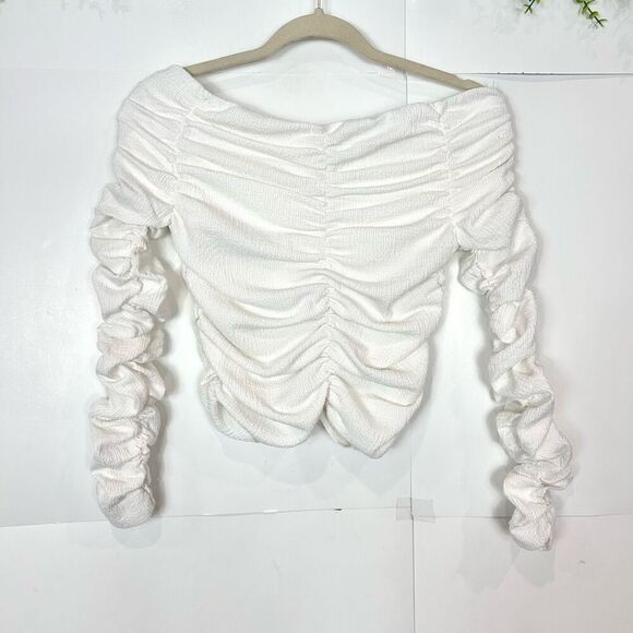 Line & Dot Sofi Ruched Top Womens White Off Shoulder Long Sleeve Small Minimal - Picture 15 of 15